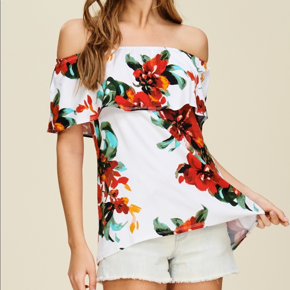 Off The Shoulder Floral Print Top - Picture 2 of 7